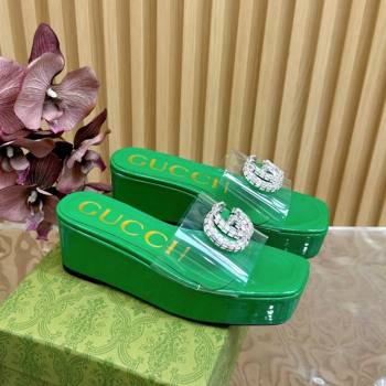 Gucci Patent Leather and PVC Platform Slide Sandals 6.5cm Green 2024 GG111905 (MD-241119073)