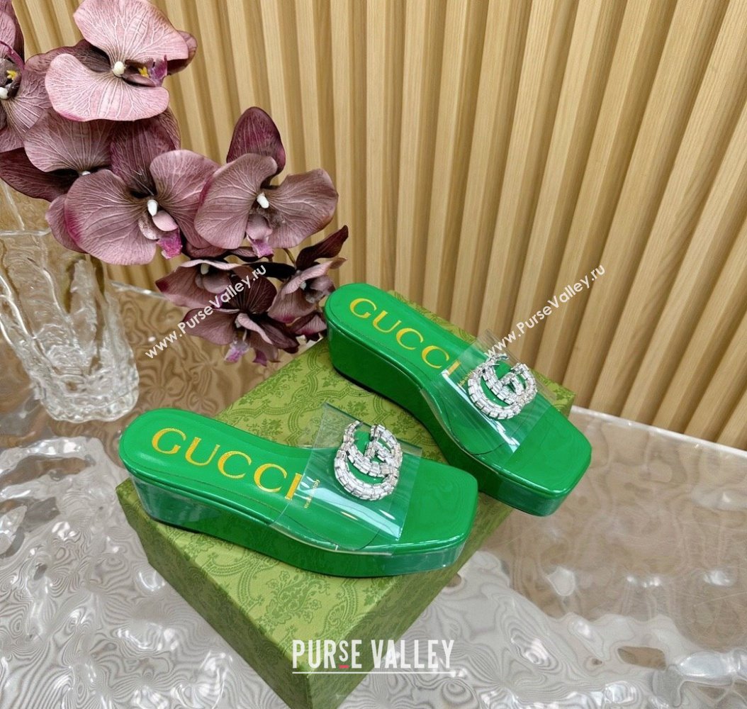 Gucci Patent Leather and PVC Platform Slide Sandals 6.5cm Green 2024 GG111905 (MD-241119073)