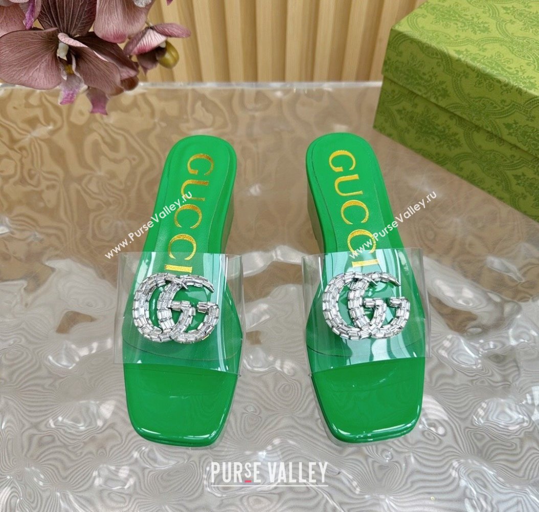 Gucci Patent Leather and PVC Platform Slide Sandals 6.5cm Green 2024 GG111905 (MD-241119073)