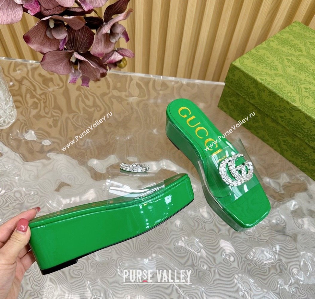 Gucci Patent Leather and PVC Platform Slide Sandals 6.5cm Green 2024 GG111905 (MD-241119073)