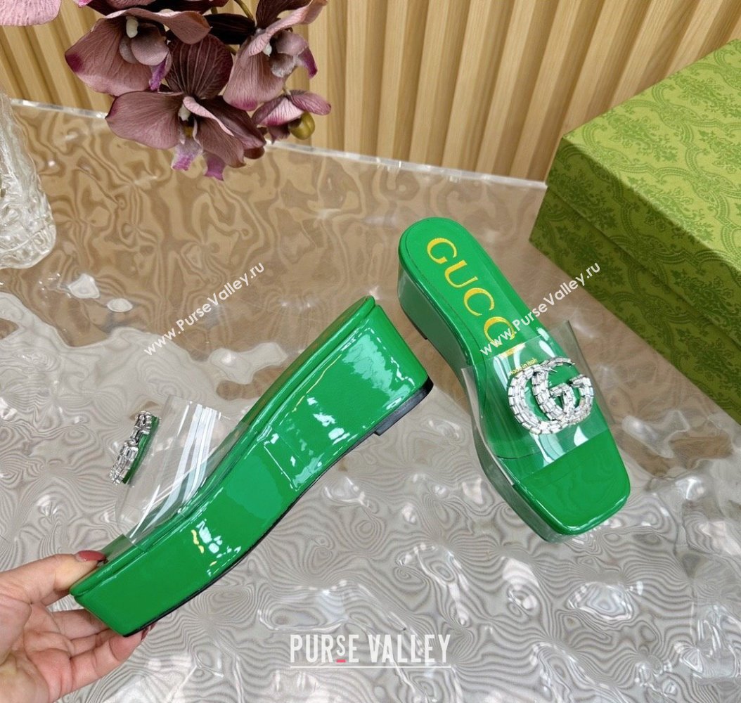 Gucci Patent Leather and PVC Platform Slide Sandals 6.5cm Green 2024 GG111905 (MD-241119073)