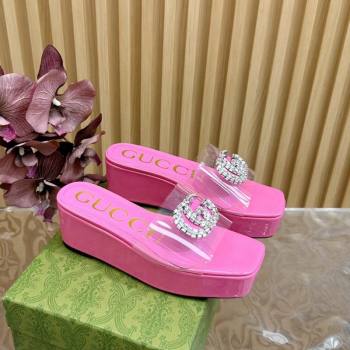 Gucci Patent Leather and PVC Platform Slide Sandals 6.5cm Pink 2024 GG111905 (MD-241119074)