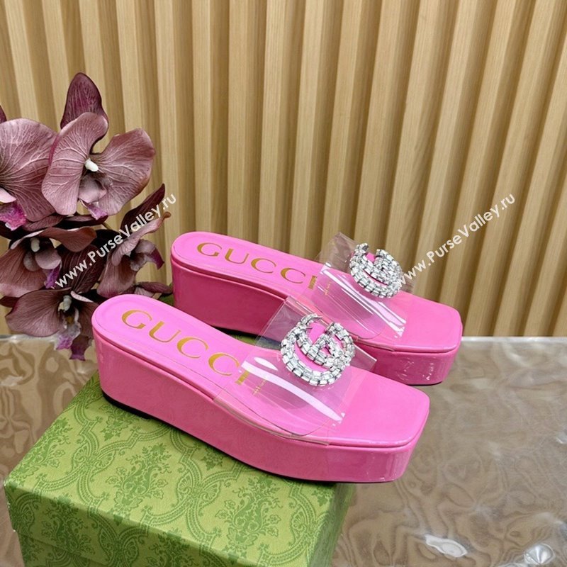 Gucci Patent Leather and PVC Platform Slide Sandals 6.5cm Pink 2024 GG111905 (MD-241119074)