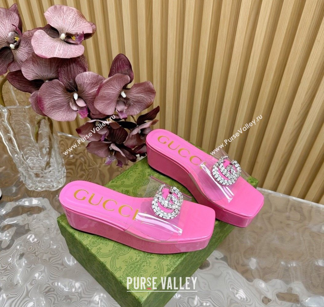 Gucci Patent Leather and PVC Platform Slide Sandals 6.5cm Pink 2024 GG111905 (MD-241119074)