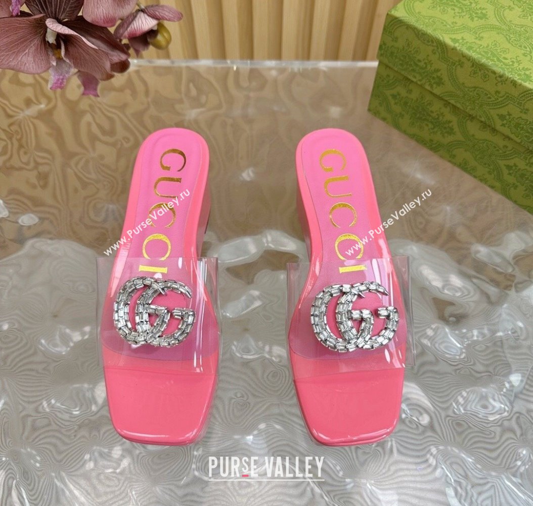 Gucci Patent Leather and PVC Platform Slide Sandals 6.5cm Pink 2024 GG111905 (MD-241119074)