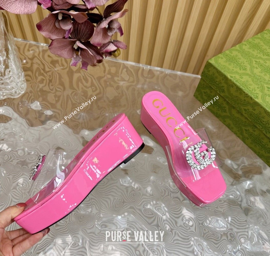 Gucci Patent Leather and PVC Platform Slide Sandals 6.5cm Pink 2024 GG111905 (MD-241119074)