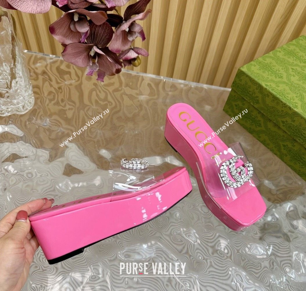 Gucci Patent Leather and PVC Platform Slide Sandals 6.5cm Pink 2024 GG111905 (MD-241119074)