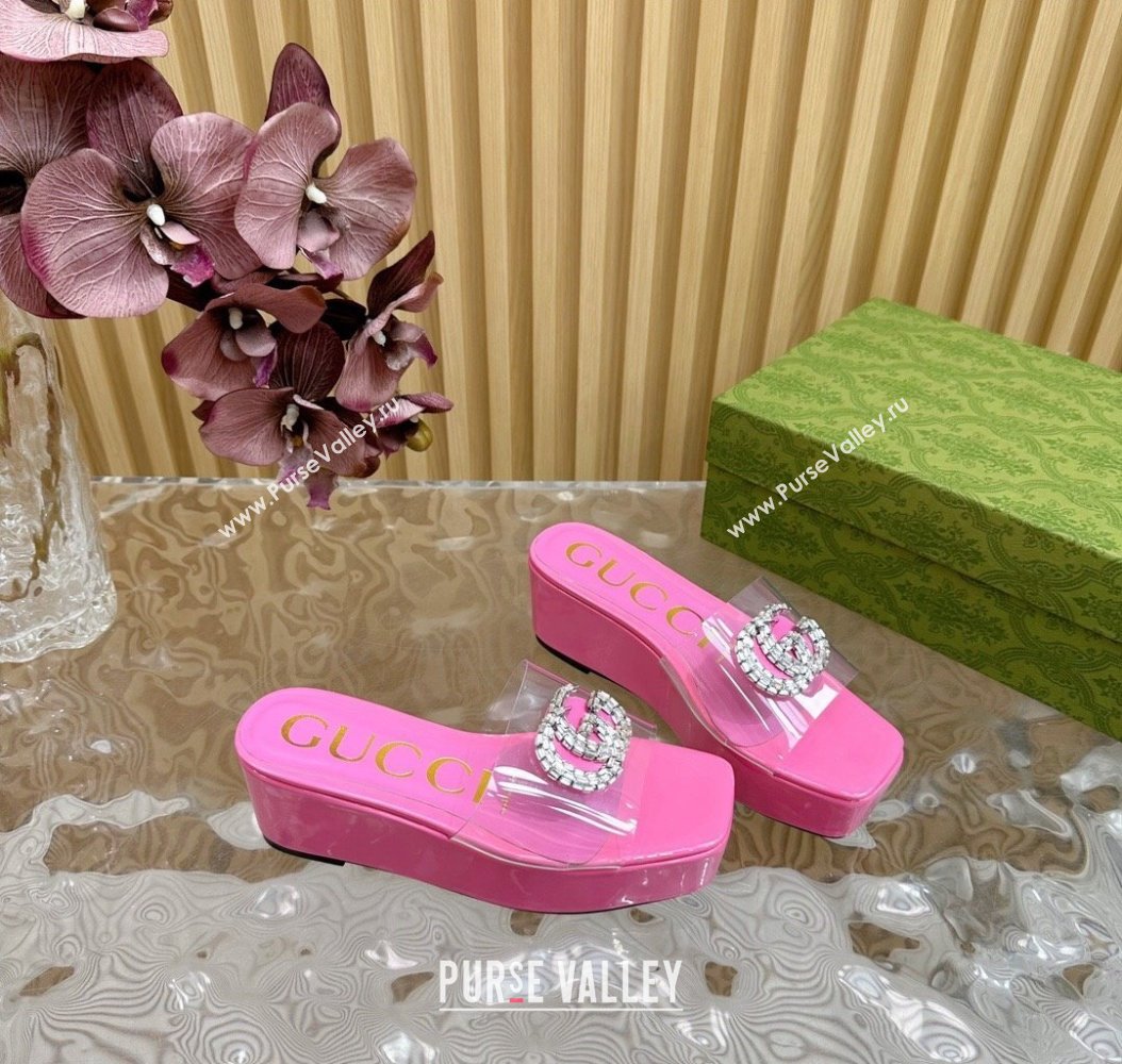 Gucci Patent Leather and PVC Platform Slide Sandals 6.5cm Pink 2024 GG111905 (MD-241119074)