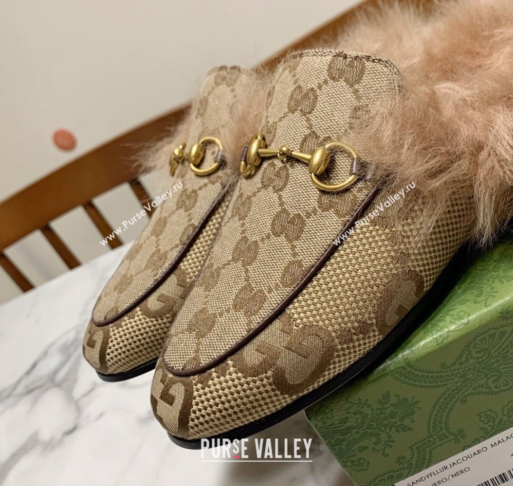 Gucci GG Maxi Canvas and Wool Flat Slippers Camel Beige 2024 1118 (MD-241119087)