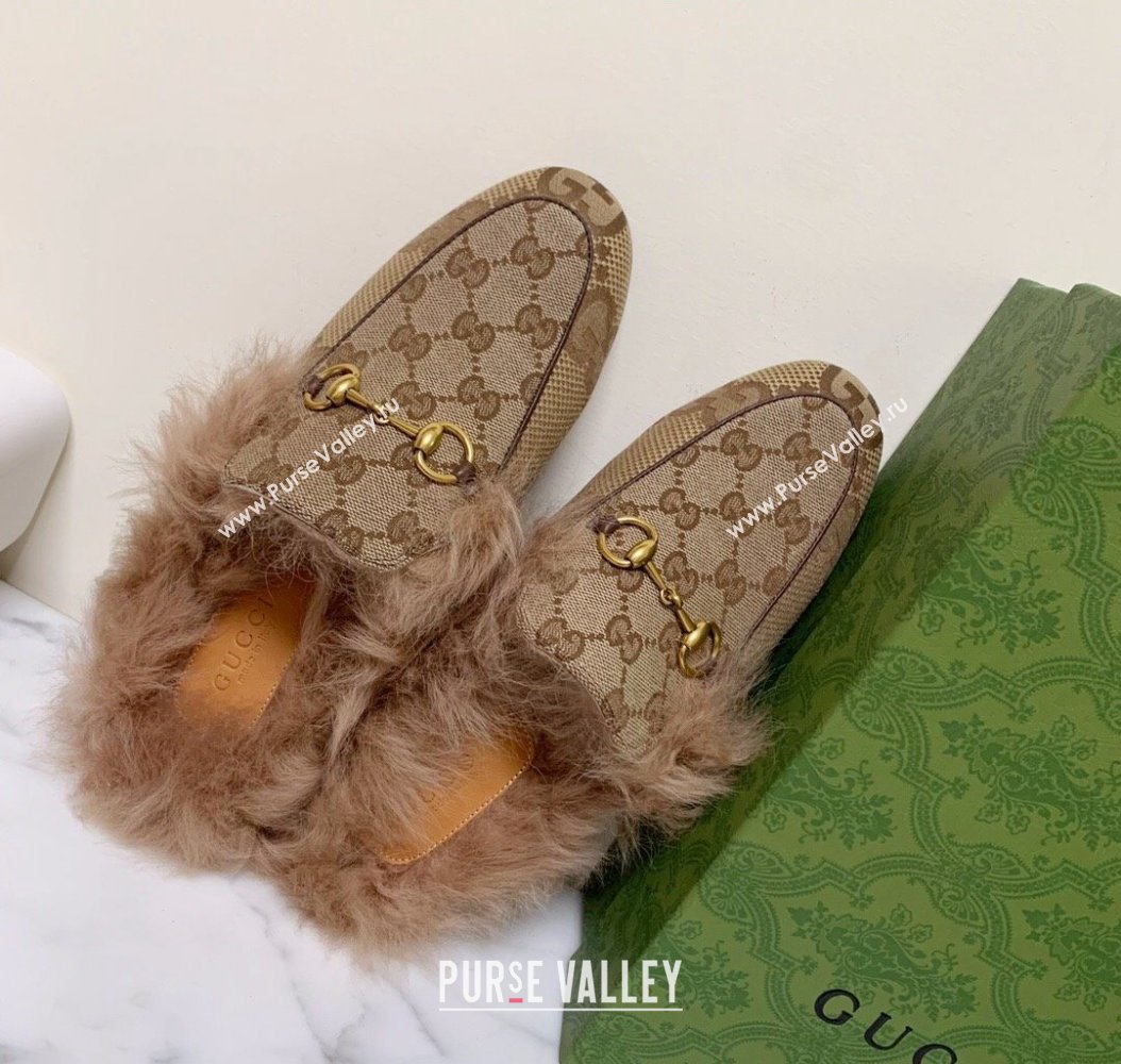 Gucci GG Maxi Canvas and Wool Flat Slippers Camel Beige 2024 1118 (MD-241119087)