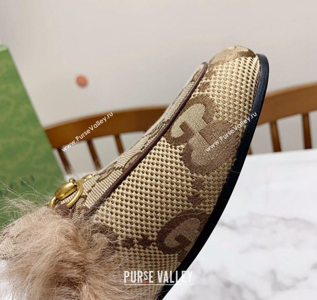 Gucci GG Maxi Canvas and Wool Flat Slippers Camel Beige 2024 1118 (MD-241119087)