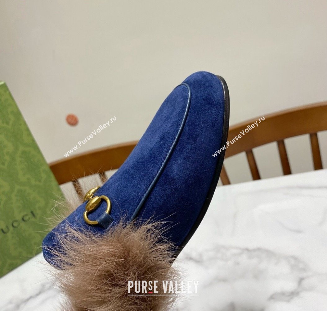 Gucci Suede and Wool Flat Slippers Navy Blue 2024 1119 (MD-241119088)