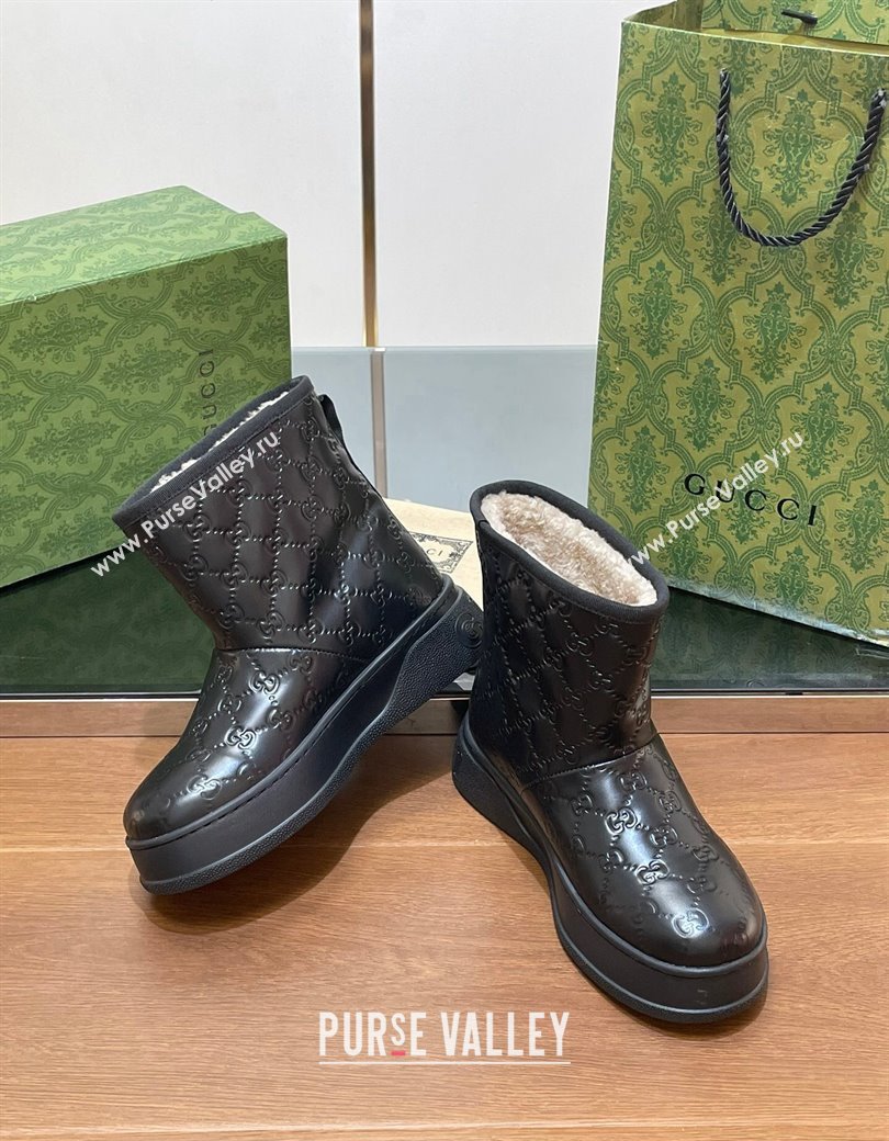 Gucci GG Leather and Wool Platform Ankle Boots 3cm Black 2024 GG111802 (KL-241118061)