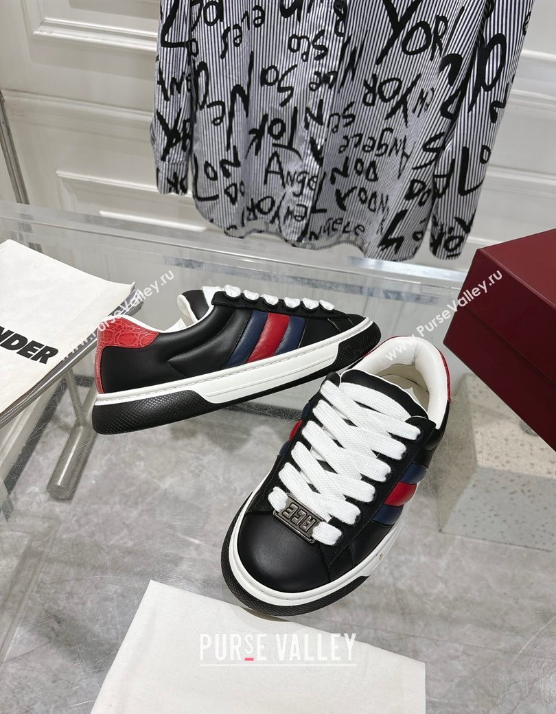 Gucci Calf Leather Ace Sneakers Black 2024 806633 (SS-241119101)