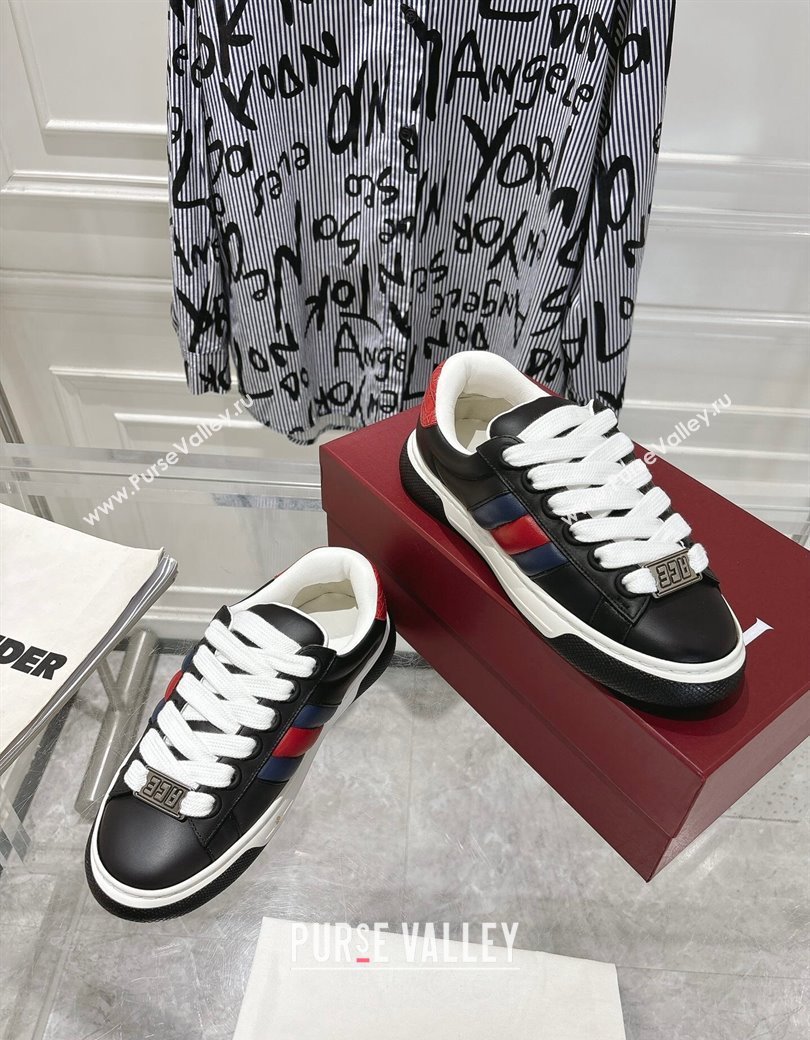 Gucci Calf Leather Ace Sneakers Black 2024 806633 (SS-241119101)