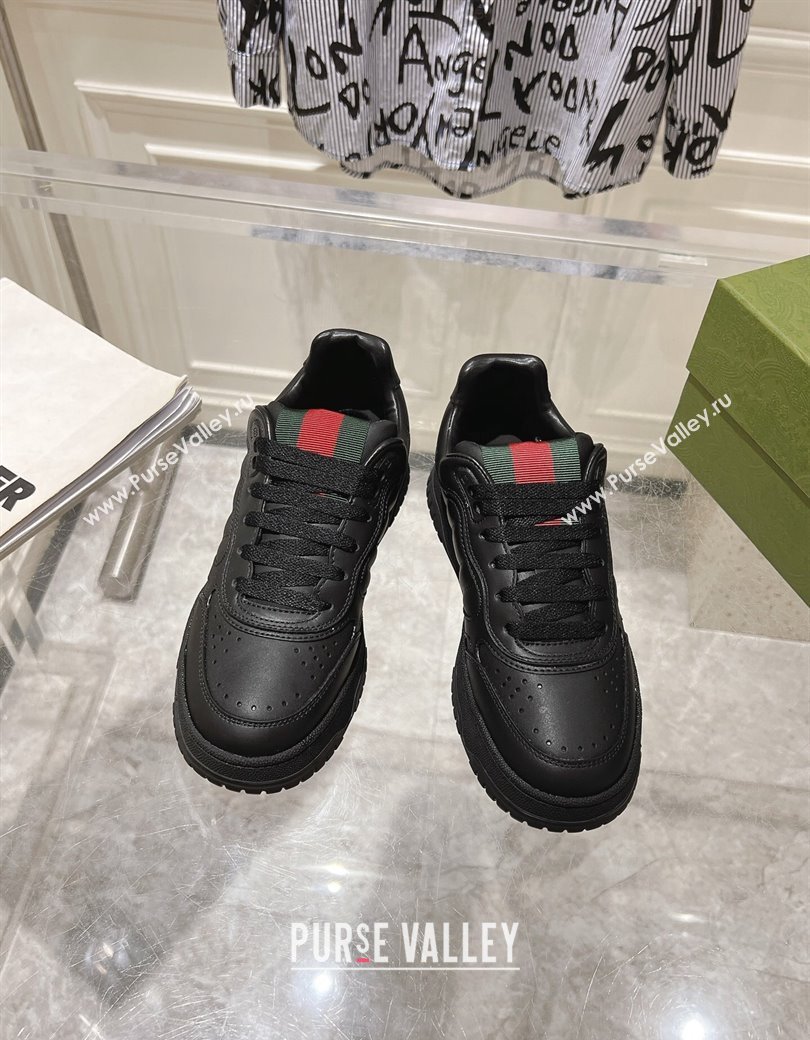 Gucci Re-Web Sneakers in Leather Black/Web 2024 ‎785452 (SS-241119104)