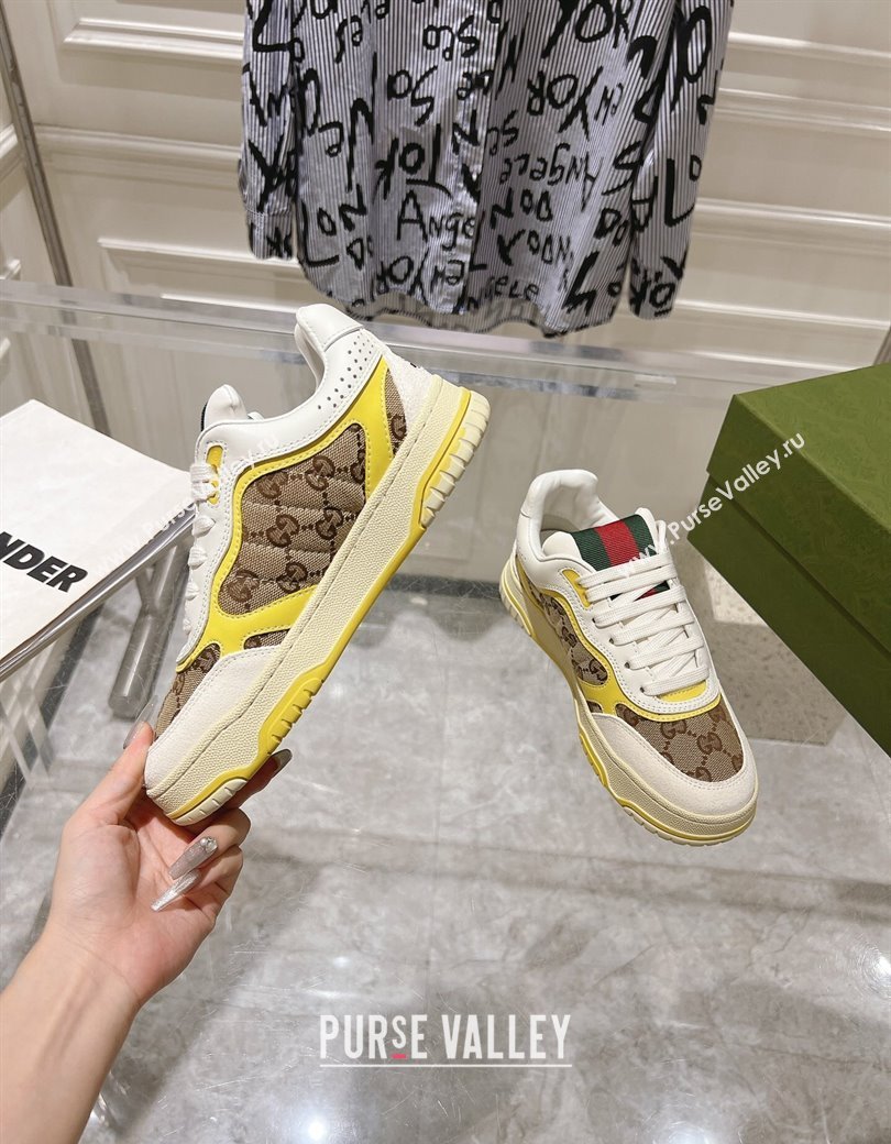 Gucci Re-Web Sneakers in Leather and GG Canvas Beige/White/Yellow 2024 ‎785452 (SS-241119105)