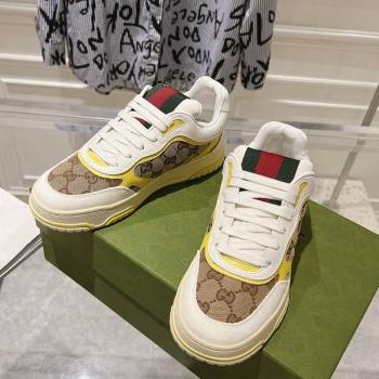 Gucci Re-Web Sneakers in Leather and GG Canvas Beige/White/Yellow 2024 ‎785452 (SS-241119105)