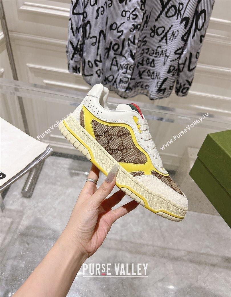 Gucci Re-Web Sneakers in Leather and GG Canvas Beige/White/Yellow 2024 ‎785452 (SS-241119105)