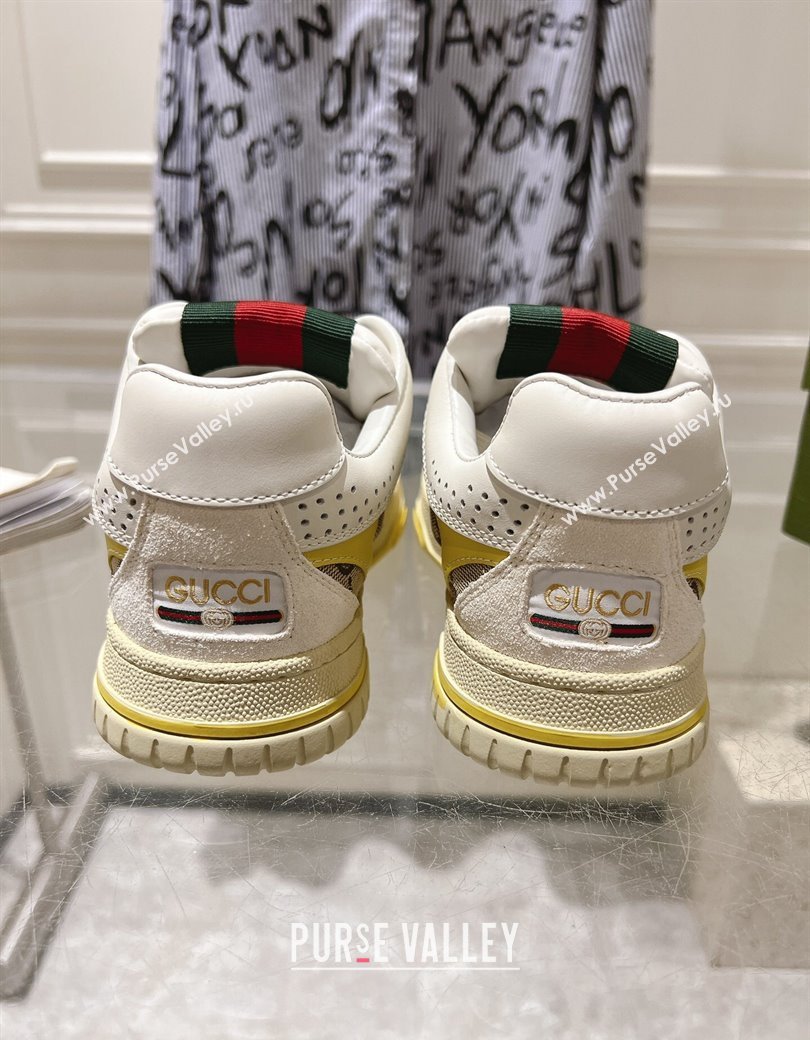 Gucci Re-Web Sneakers in Leather and GG Canvas Beige/White/Yellow 2024 ‎785452 (SS-241119105)