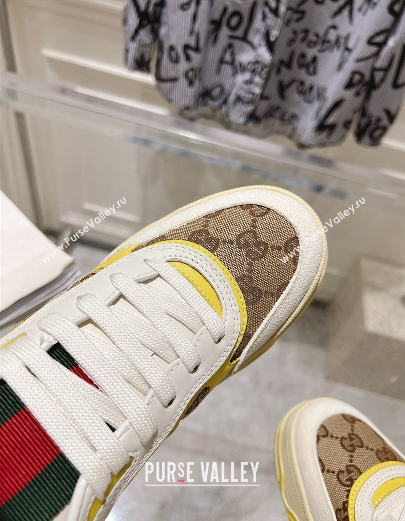 Gucci Re-Web Sneakers in Leather and GG Canvas Beige/White/Yellow 2024 ‎785452 (SS-241119105)