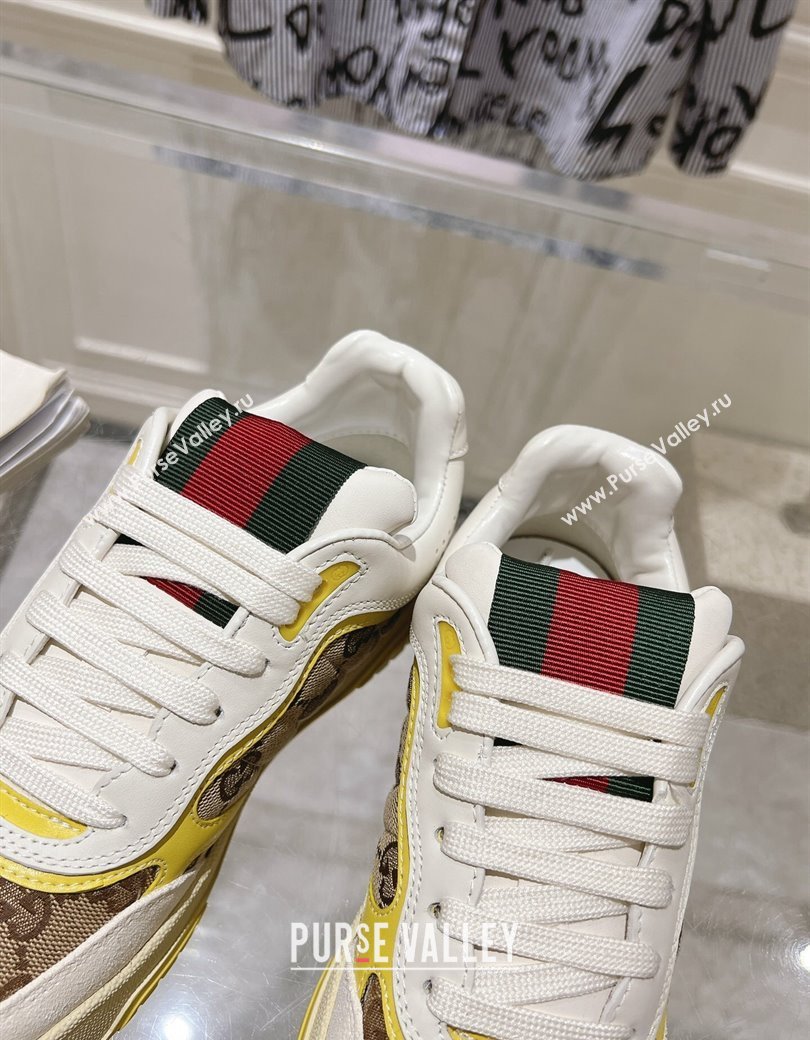 Gucci Re-Web Sneakers in Leather and GG Canvas Beige/White/Yellow 2024 ‎785452 (SS-241119105)