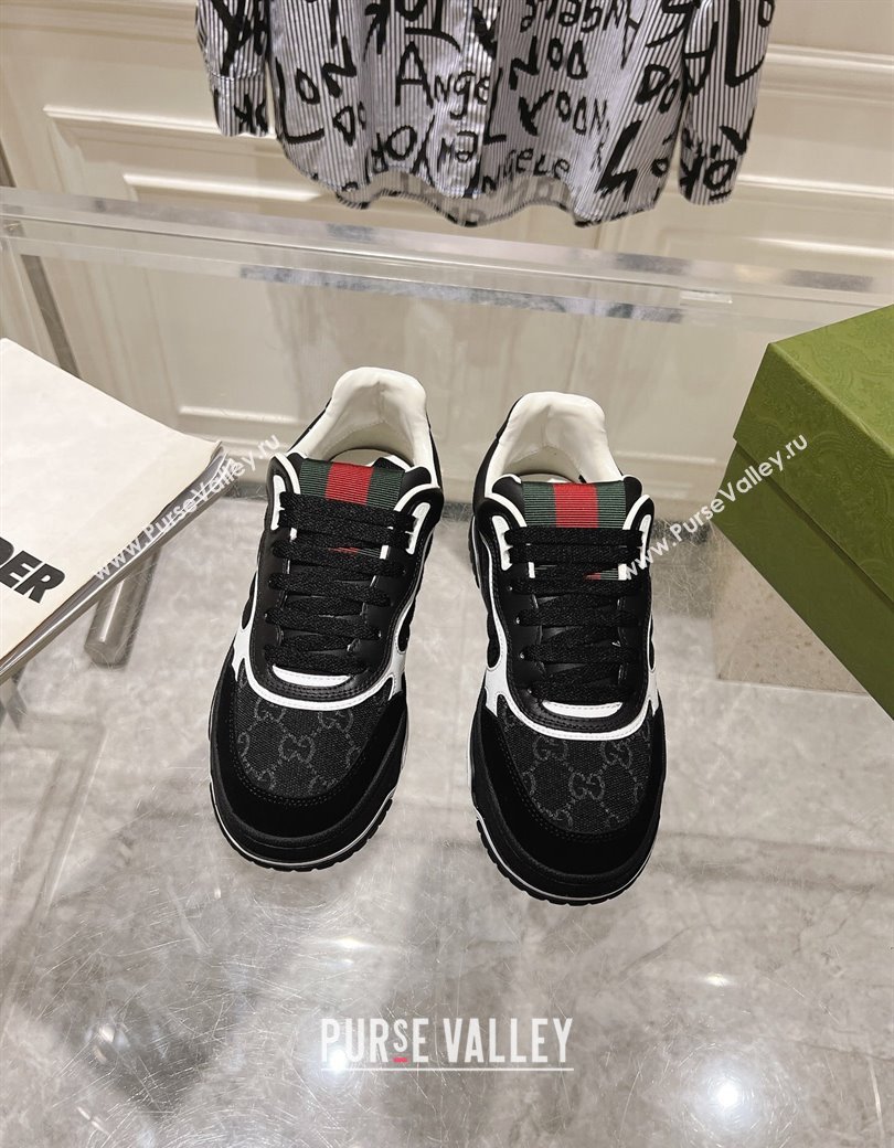 Gucci Re-Web Sneakers in Leather and GG Denim Black/White 2024 ‎785452 (SS-241119106)