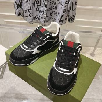 Gucci Re-Web Sneakers in Leather and GG Denim Black/White 2024 ‎785452 (SS-241119106)