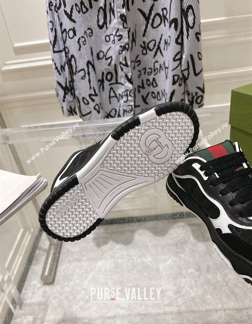 Gucci Re-Web Sneakers in Leather and GG Denim Black/White 2024 ‎785452 (SS-241119106)