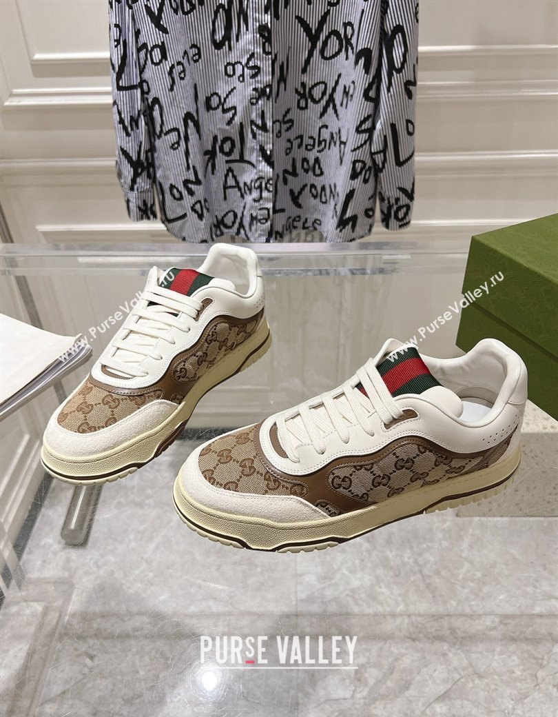 Gucci Re-Web Sneakers in Leather and GG Canvas Beige/White/Brown 2024 ‎785452 (SS-241119107)