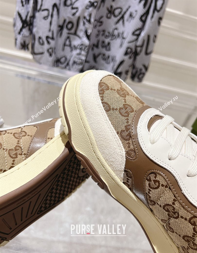 Gucci Re-Web Sneakers in Leather and GG Canvas Beige/White/Brown 2024 ‎785452 (SS-241119107)