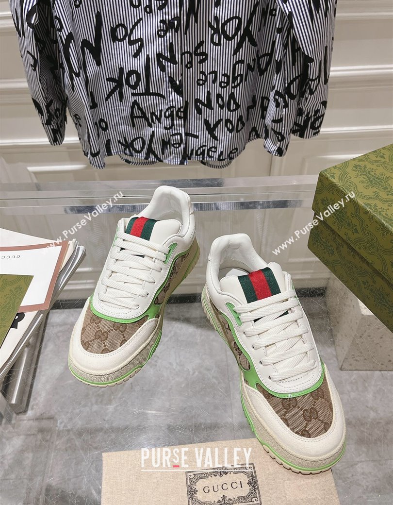 Gucci Re-Web Sneakers in Leather and GG Canvas Beige/White/Green 2024 ‎785452 (SS-241119108)