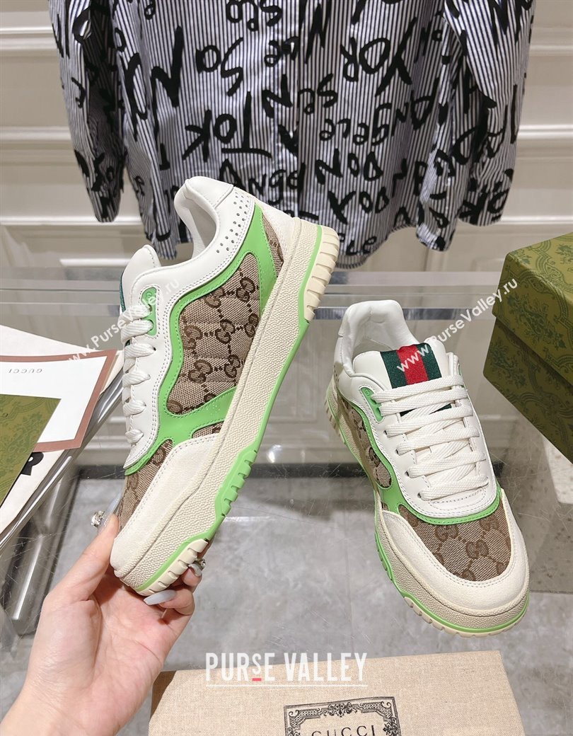 Gucci Re-Web Sneakers in Leather and GG Canvas Beige/White/Green 2024 ‎785452 (SS-241119108)