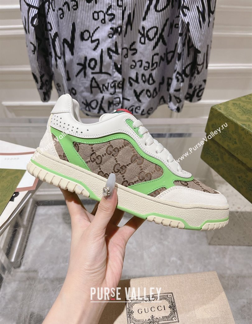 Gucci Re-Web Sneakers in Leather and GG Canvas Beige/White/Green 2024 ‎785452 (SS-241119108)