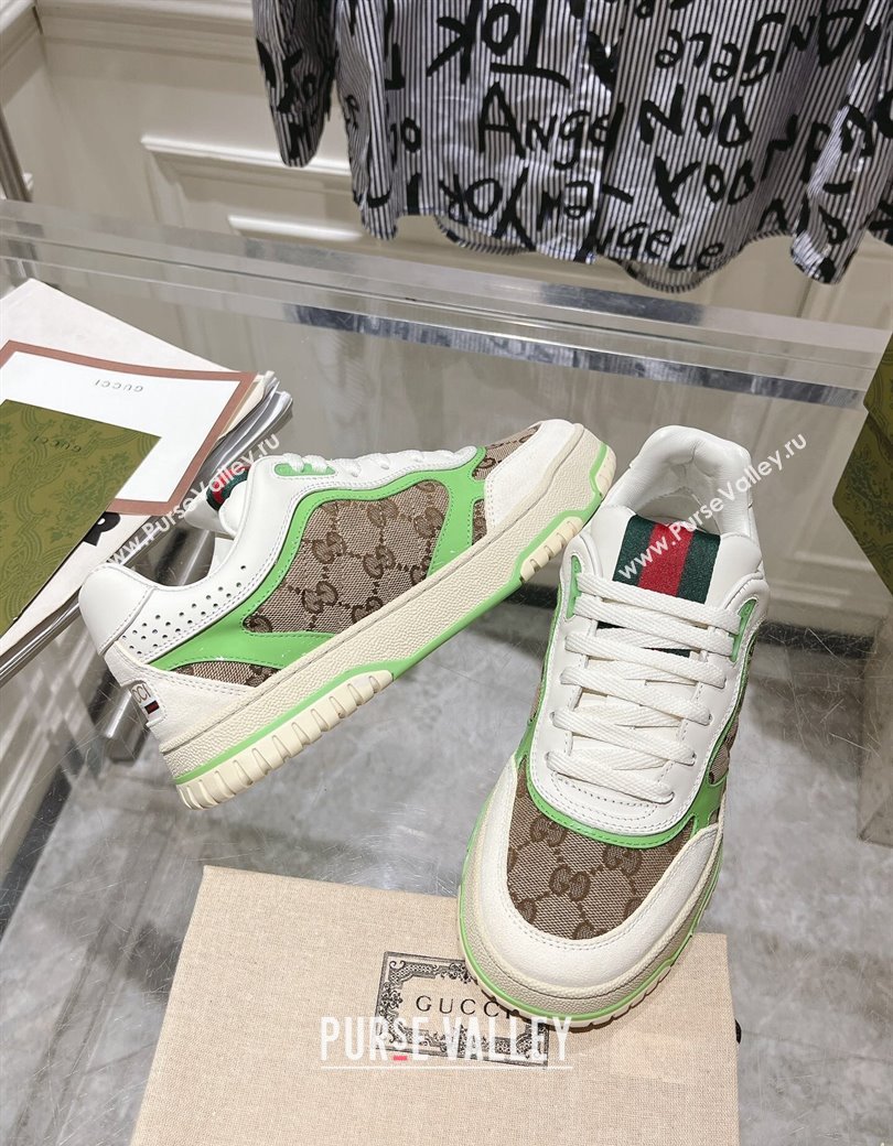 Gucci Re-Web Sneakers in Leather and GG Canvas Beige/White/Green 2024 ‎785452 (SS-241119108)