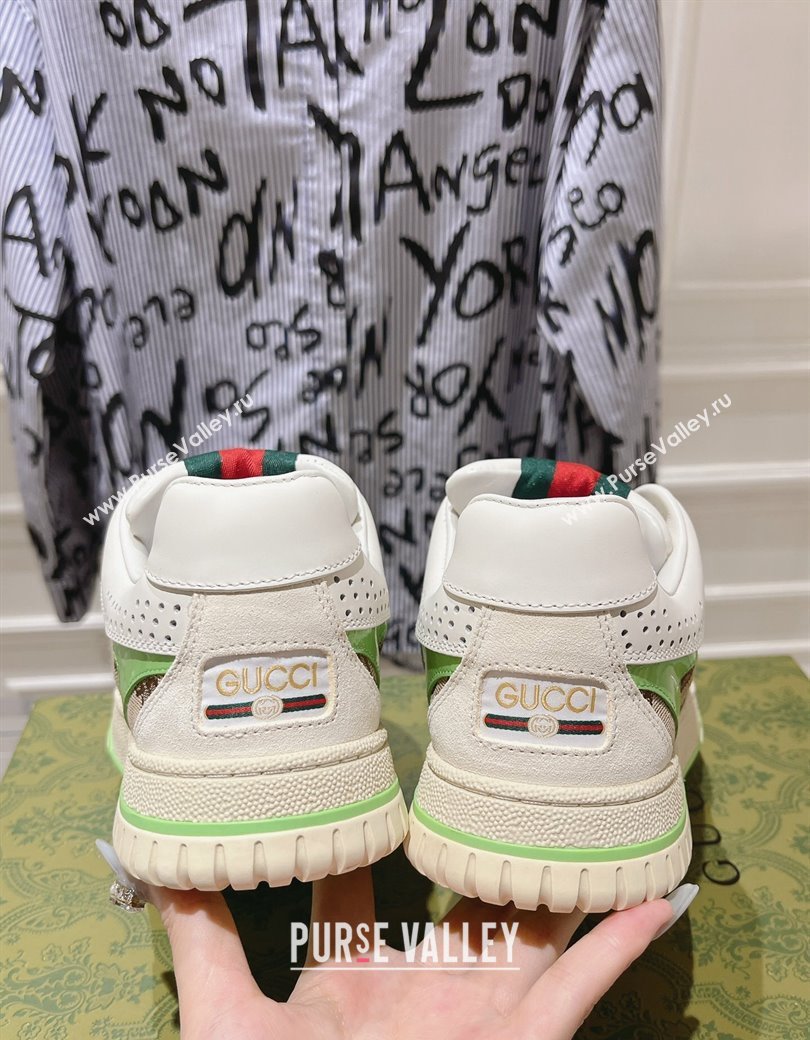 Gucci Re-Web Sneakers in Leather and GG Canvas Beige/White/Green 2024 ‎785452 (SS-241119108)