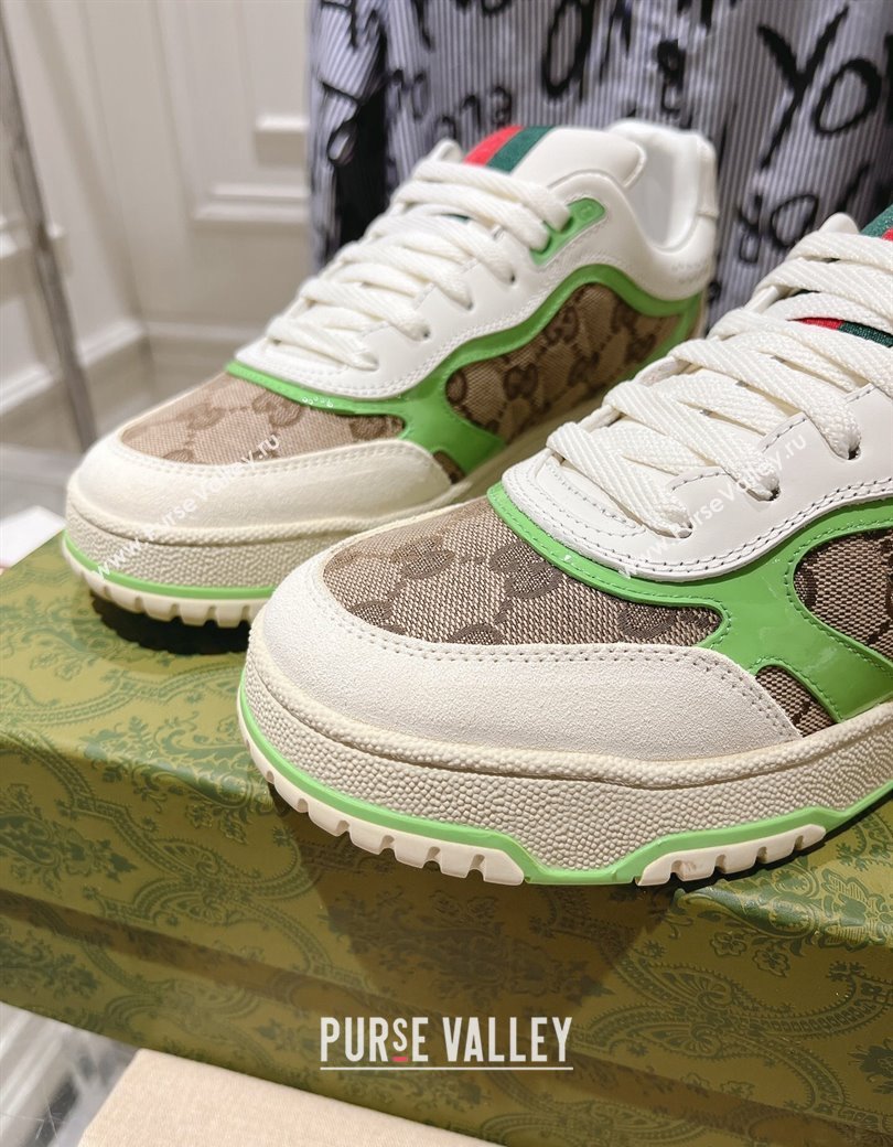 Gucci Re-Web Sneakers in Leather and GG Canvas Beige/White/Green 2024 ‎785452 (SS-241119108)