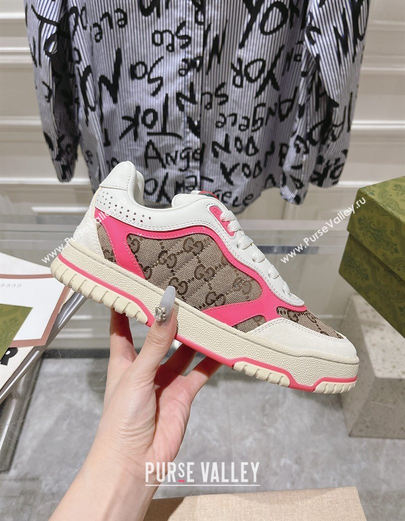 Gucci Re-Web Sneakers in Leather and GG Canvas Beige/White/Pink 2024 ‎785452 (SS-241119109)