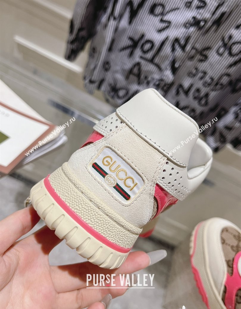 Gucci Re-Web Sneakers in Leather and GG Canvas Beige/White/Pink 2024 ‎785452 (SS-241119109)