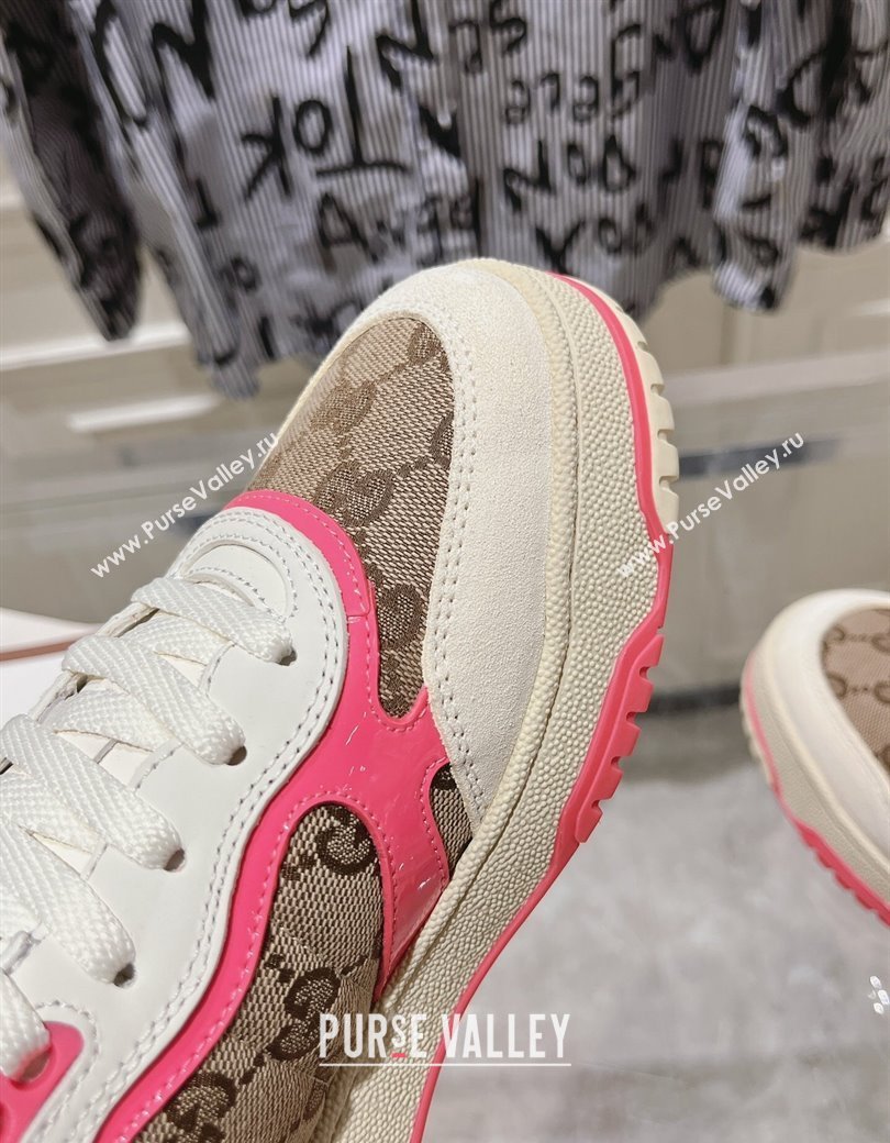 Gucci Re-Web Sneakers in Leather and GG Canvas Beige/White/Pink 2024 ‎785452 (SS-241119109)