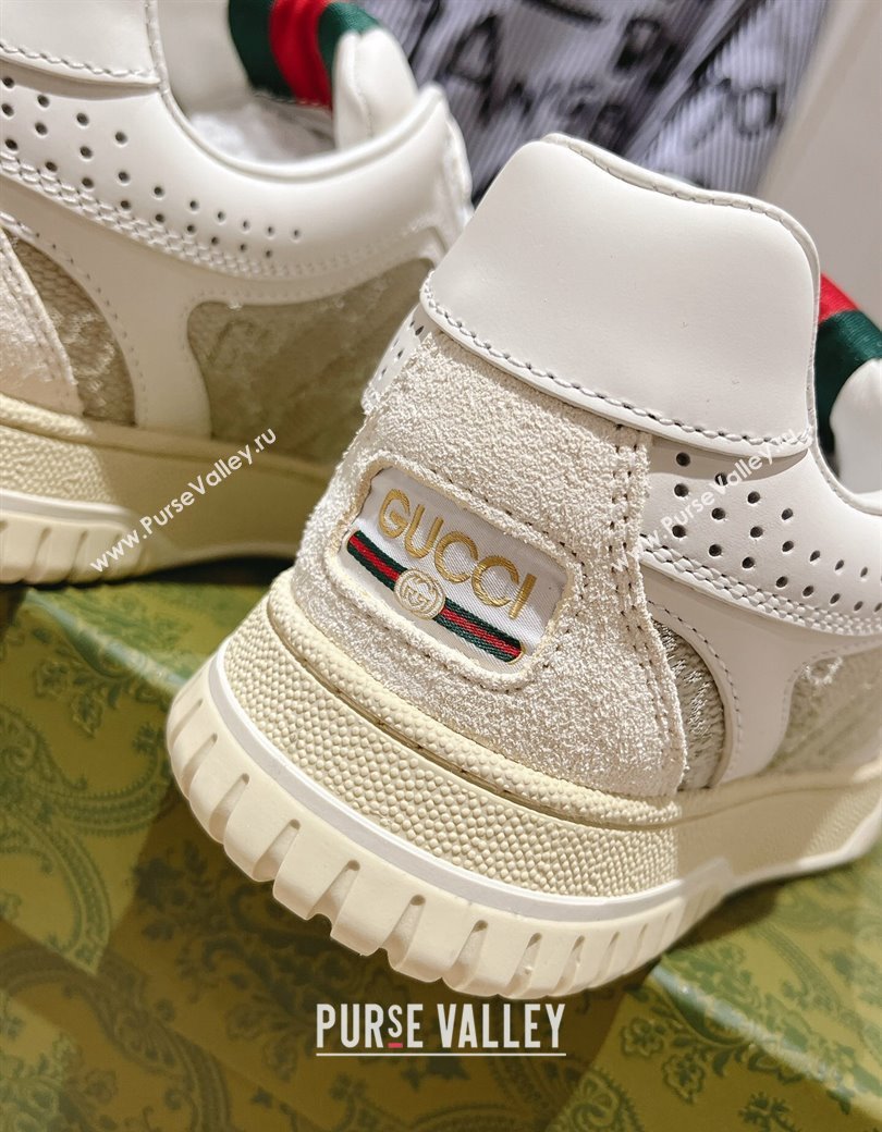 Gucci Re-Web Sneakers in Leather and GG Canvas White/Grey/Silver 2024 ‎785452 (SS-241119110)