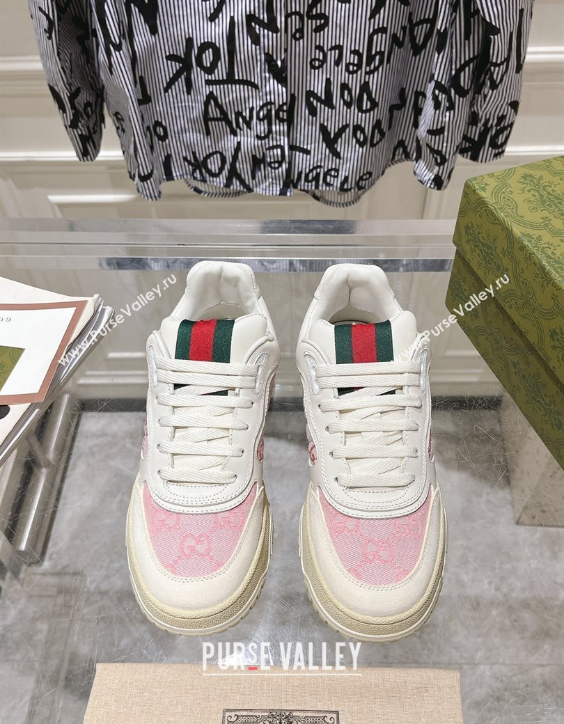 Gucci Re-Web Sneakers in Leather and GG Canvas White/Light Pink 2024 ‎785452 (SS-241119111)