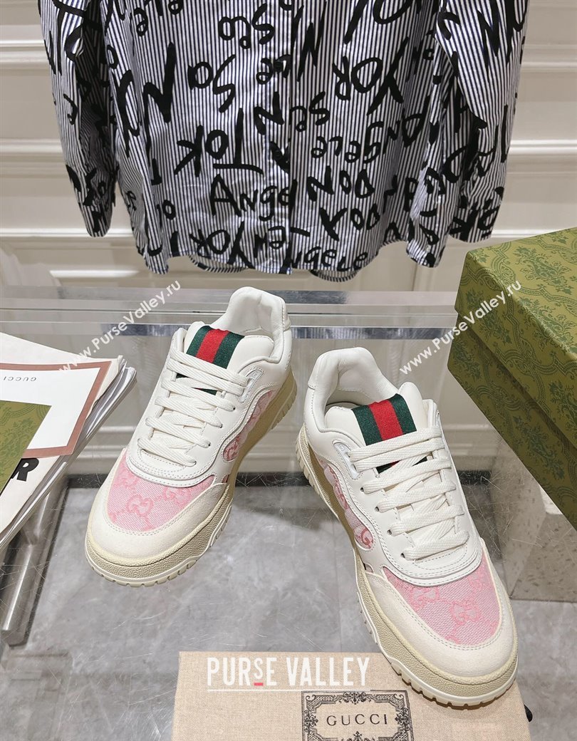 Gucci Re-Web Sneakers in Leather and GG Canvas White/Light Pink 2024 ‎785452 (SS-241119111)