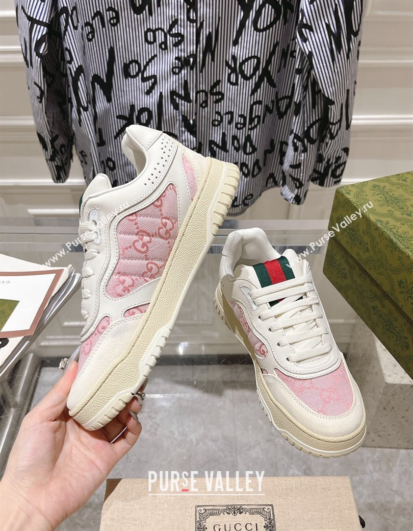 Gucci Re-Web Sneakers in Leather and GG Canvas White/Light Pink 2024 ‎785452 (SS-241119111)