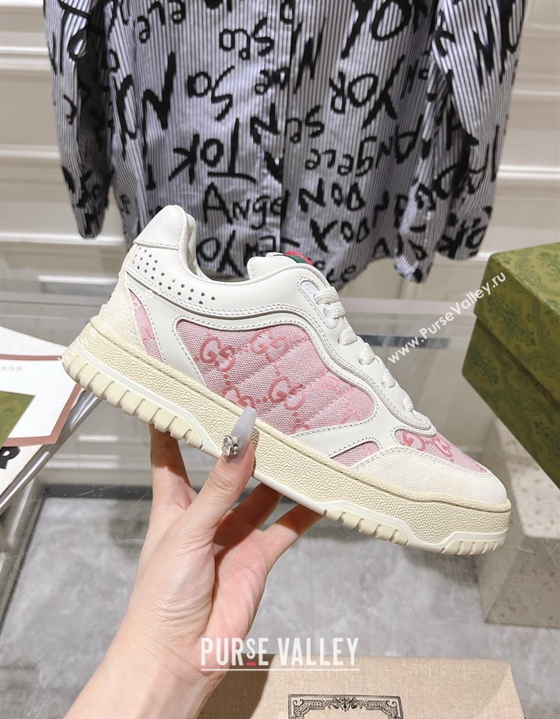 Gucci Re-Web Sneakers in Leather and GG Canvas White/Light Pink 2024 ‎785452 (SS-241119111)