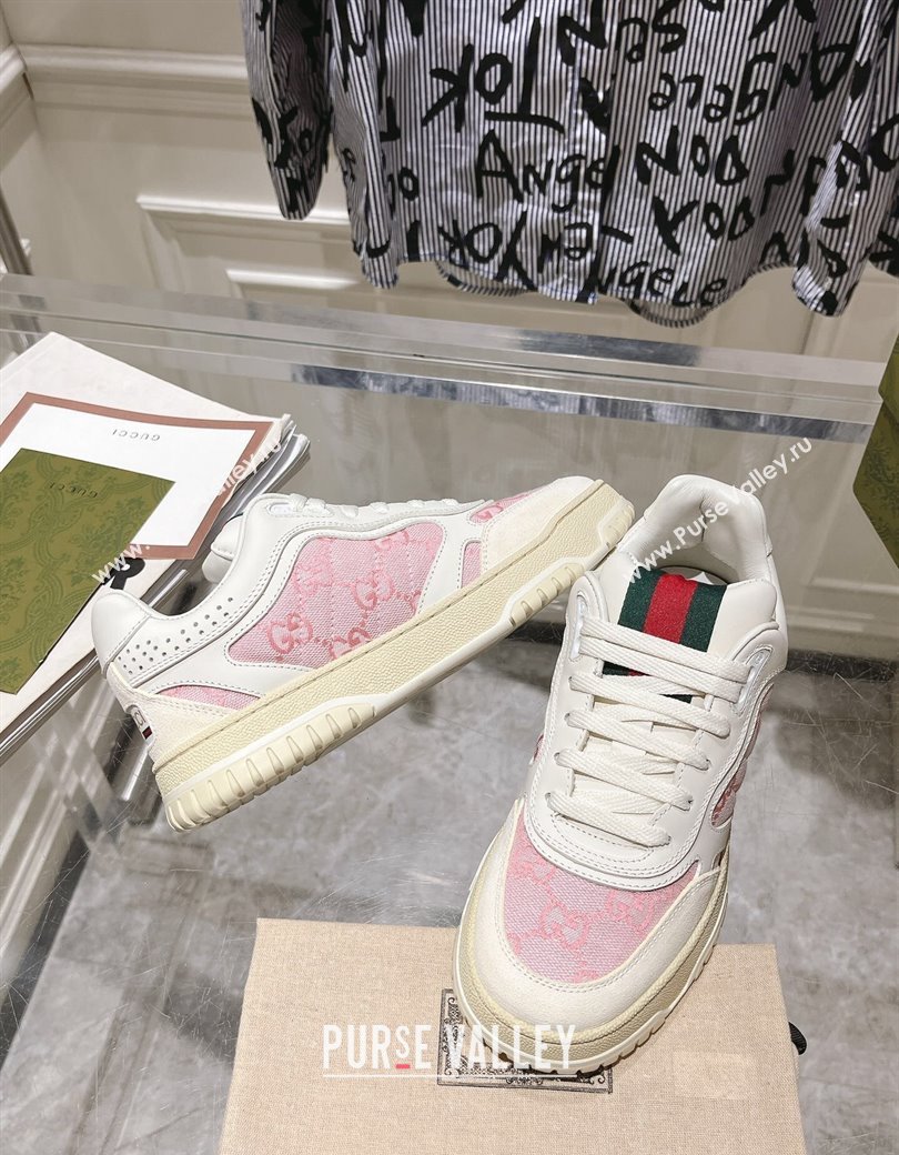 Gucci Re-Web Sneakers in Leather and GG Canvas White/Light Pink 2024 ‎785452 (SS-241119111)