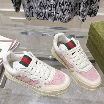 Gucci Re-Web Sneakers in Leather and GG Canvas White/Light Pink 2024 ‎785452 (SS-241119111)