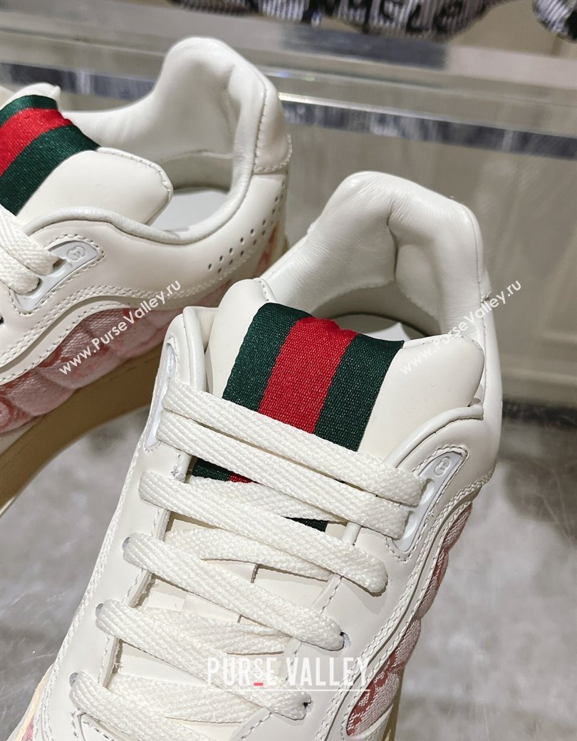 Gucci Re-Web Sneakers in Leather and GG Canvas White/Light Pink 2024 ‎785452 (SS-241119111)