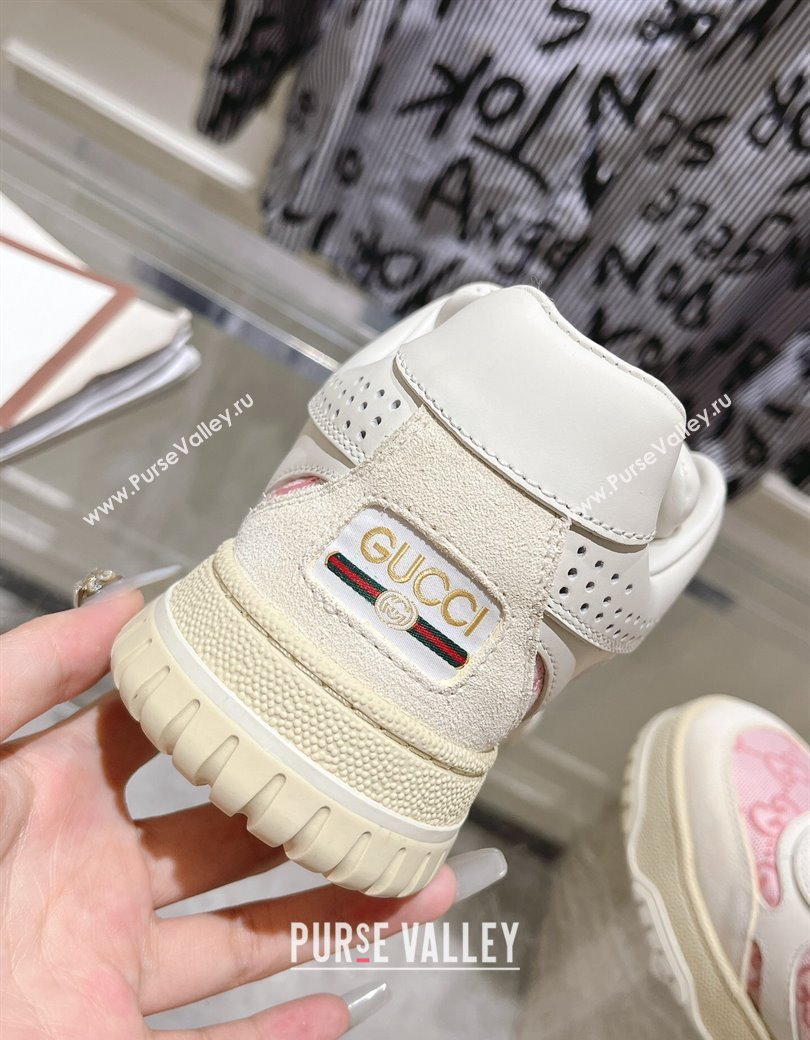 Gucci Re-Web Sneakers in Leather and GG Canvas White/Light Pink 2024 ‎785452 (SS-241119111)