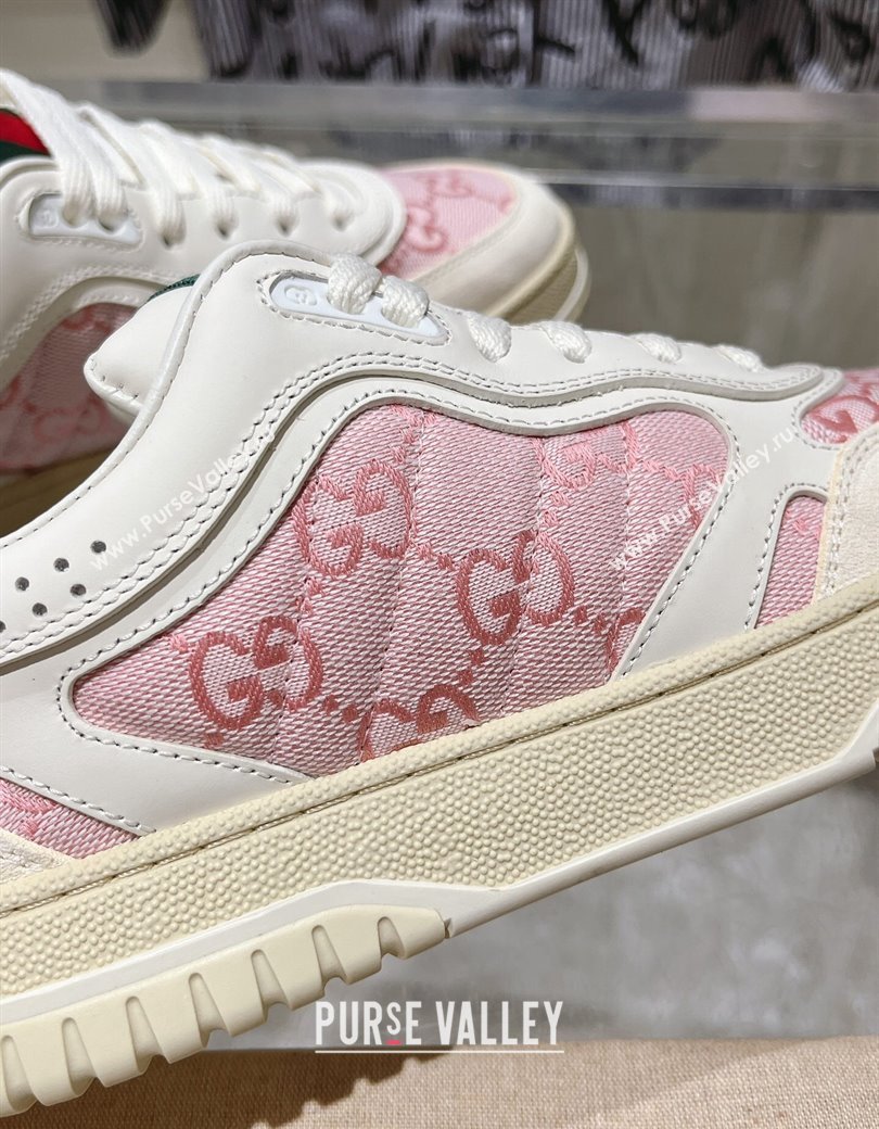 Gucci Re-Web Sneakers in Leather and GG Canvas White/Light Pink 2024 ‎785452 (SS-241119111)